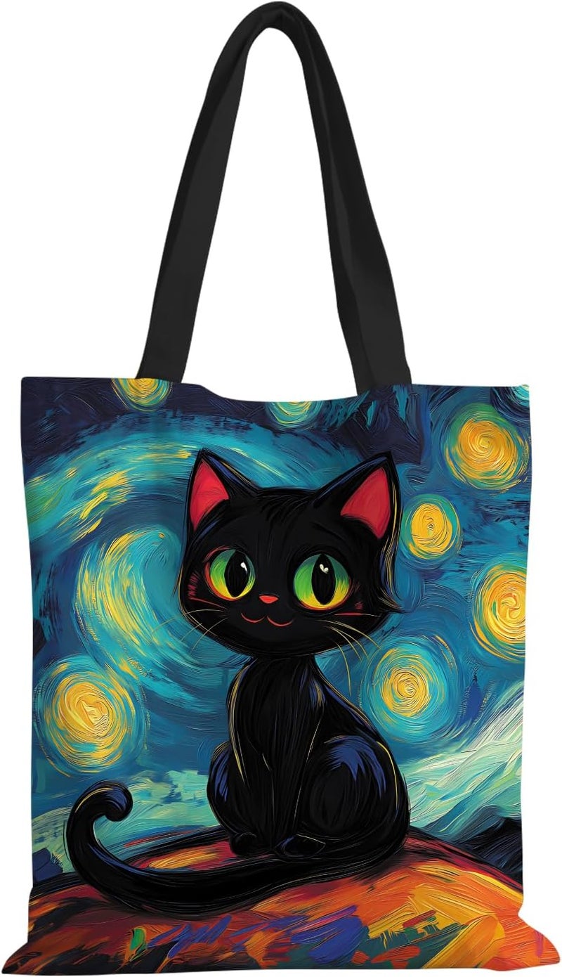 ANNA QUEEN Cat Tote Bag Shoulder Bag Handle Bag for Gym Yoga Picnic Beach Kitchen Reusable - Image 1